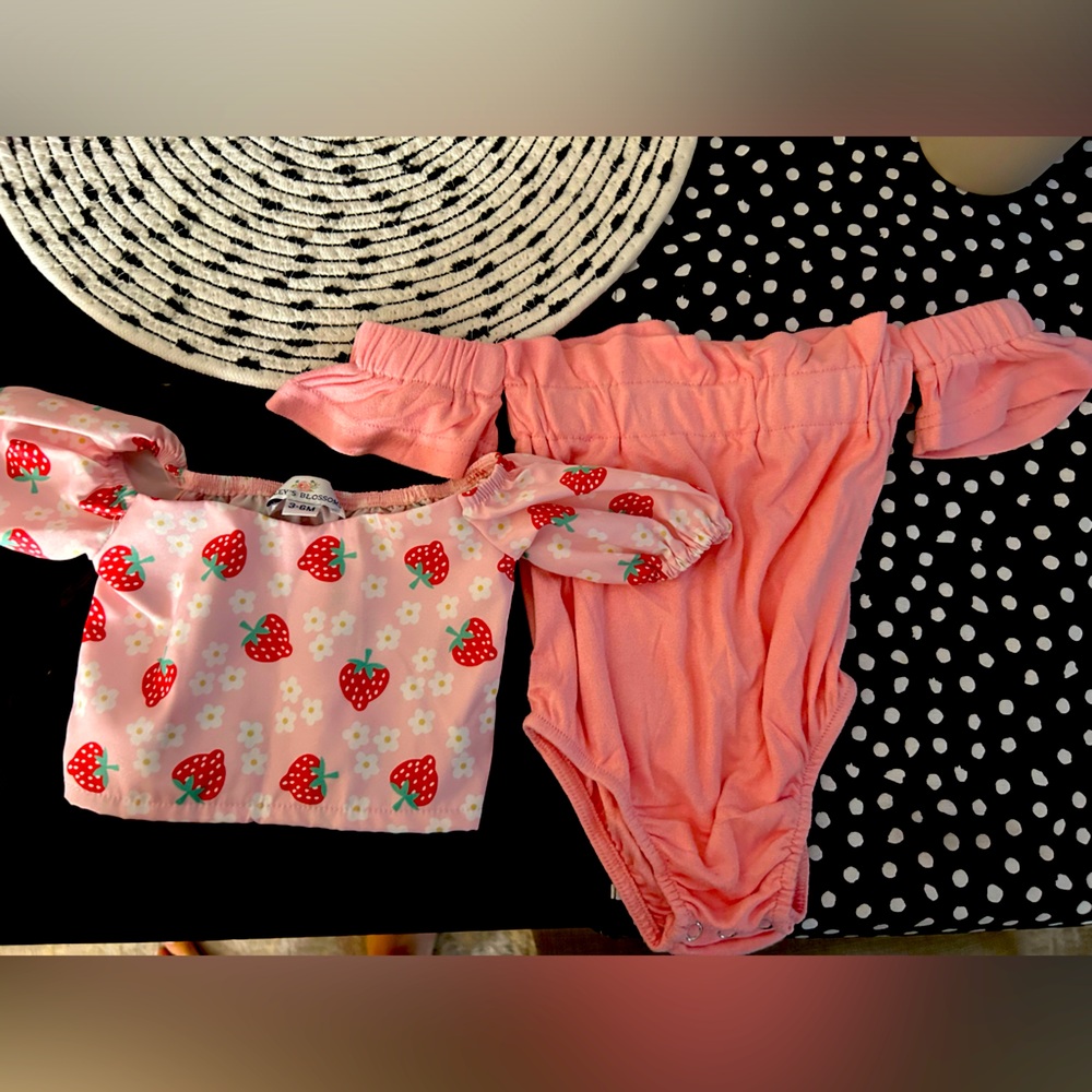 Two 3-6 month off shoulder baby girl tops